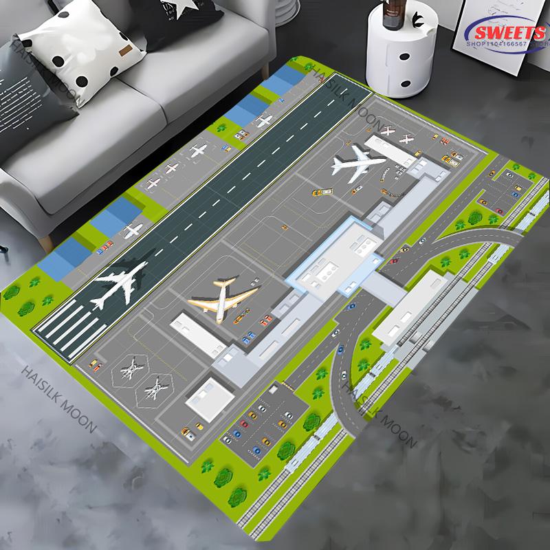 Aircraft Theme Airstrip Airport Carpet New Release! Rug for Living Rooms Bedrooms, Office Areas, Durable Machines Washable Mats