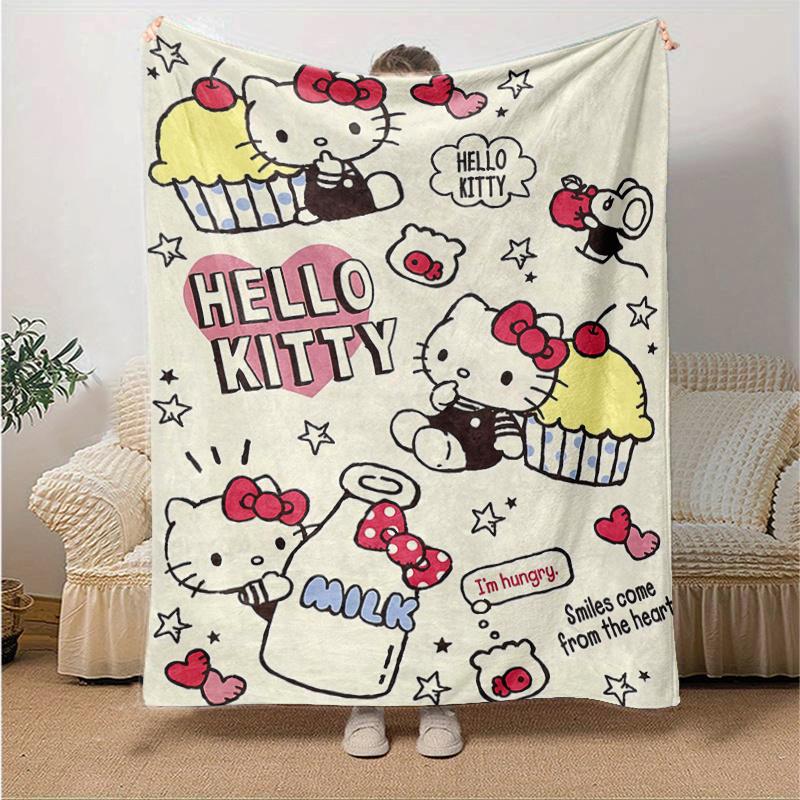 

1pc Dessert Design Hello Kitty Blanket, Home Decor, Gift Idea, Suitable for All Seasons,Living Room, Travel, Camping, Car Blankets, Beach, Office Naps 130x150cm