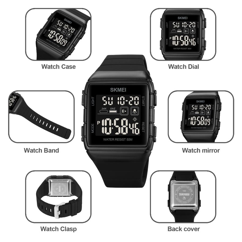 SKMEI Military Countdown Wristwatch Fashion Back Light Digital Display Mens Sport Watches 5Bar Waterproof Alarm Date Week Clock