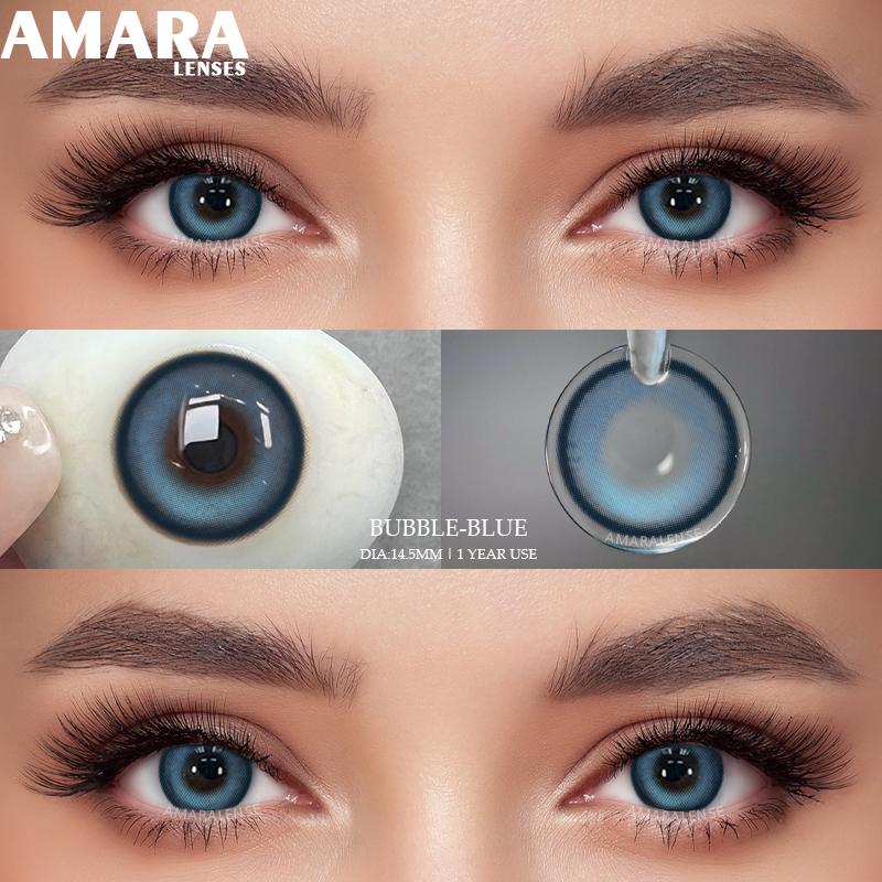 AMARA Blue Colored Contact Lenses for Big Eyes Fashion Lenses Cosmetic Soft Eye Beauty Pupils with Lens Case Exclusive Styles
