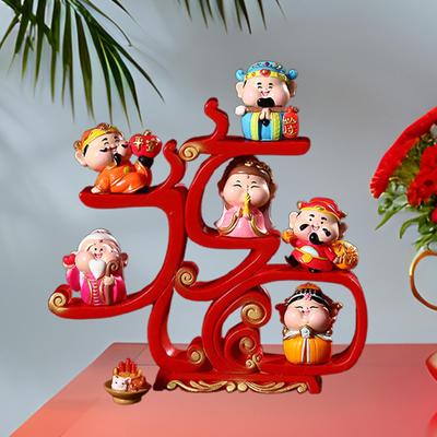 6 Stück Glücksgötter Figuren mit Opfergaben Frühlingsfest Dekoration Handbemalt Frohes Neues Jahr Schmuck Schreibtisch Skulpturen Statuen