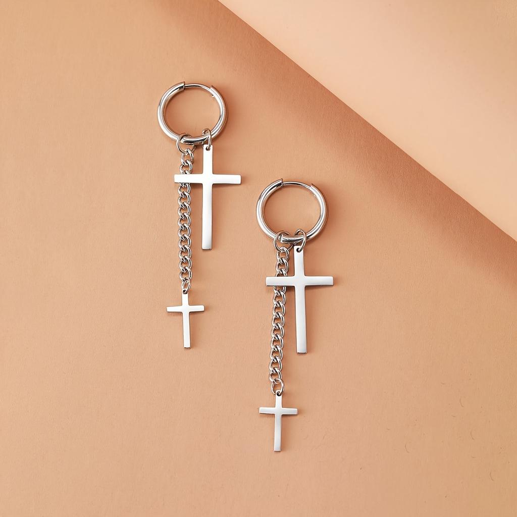 Punk Edelstahl Kreuz Anhänger Ohrringe Hip-Hop Gothic Stil in Silber oder Gold Perfektes Geschenk für Mode Ohrringe