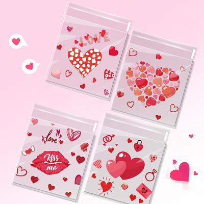 50/100pc Valentine's Day Cartoon Pattern Heart-shaped Transparent Glass Paper Bag Valentine's Day Happy Party Packaging Supplies