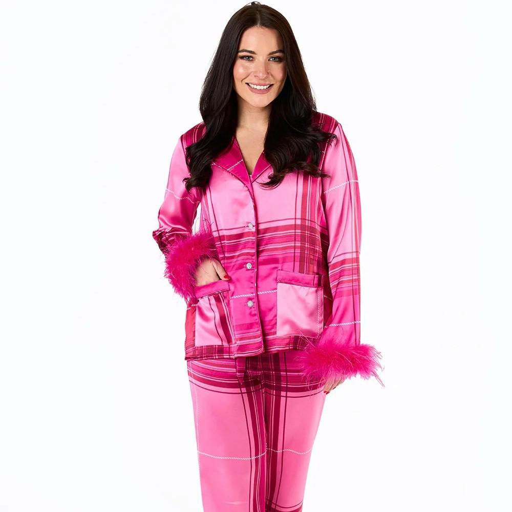 Świąteczny satynowy nadruk casualowy zestaw piżamowy dla Europy i Ameryki