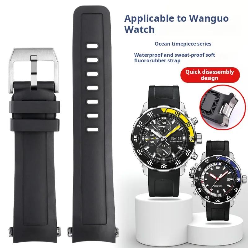 Correa de reloj de liberación rápida estilo original Para IWC AQUATIMER IW356802/376705 Ocean Timepiece Negro Extremo Curvo Correa de reloj de goma 22 mm