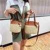 Stylish Woven Crossbody Bag for Women Casual Deep Brown PU Beach Bucket Bag with Polyester Lining and Zip Closure Grass Weaving Handbag