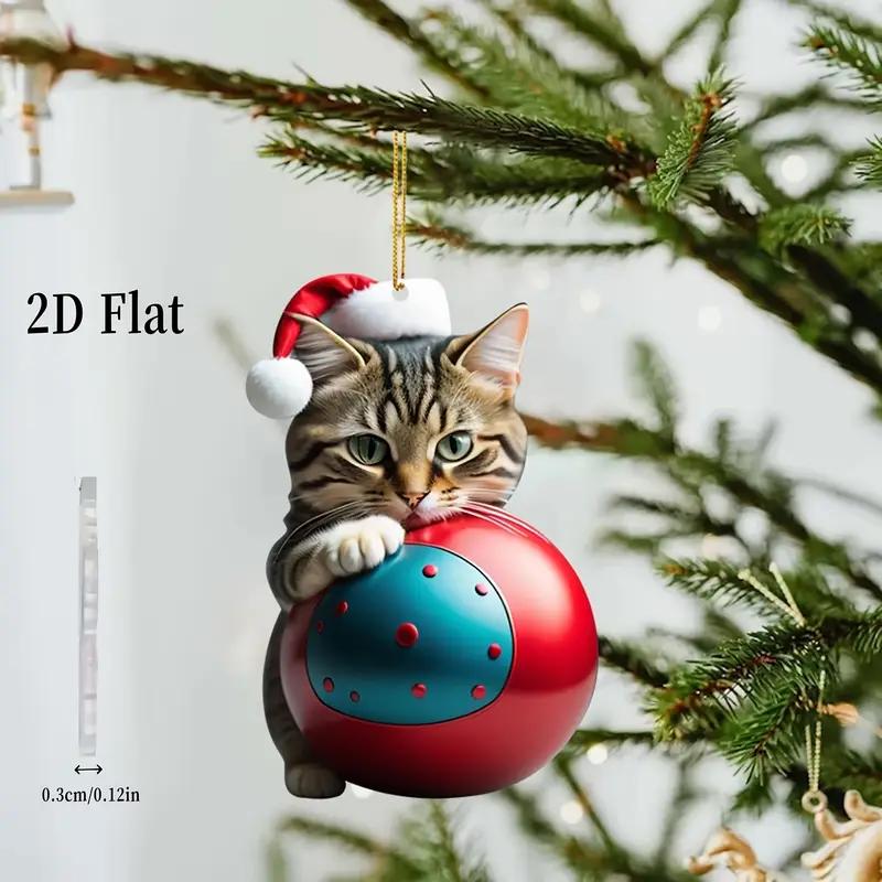 1-50PCS Cartoon Cute Christmas Cat Pendant Decoration for Car Interior Christmas Tree Hanging Ornament Holiday Party Decor