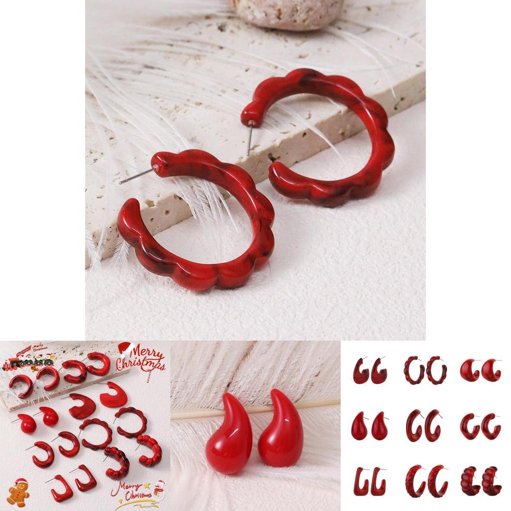 Trendy Vintage Burgundy Acrylic Drop Earrings For Women Wholesale Autumn Winter Ear Accessories
