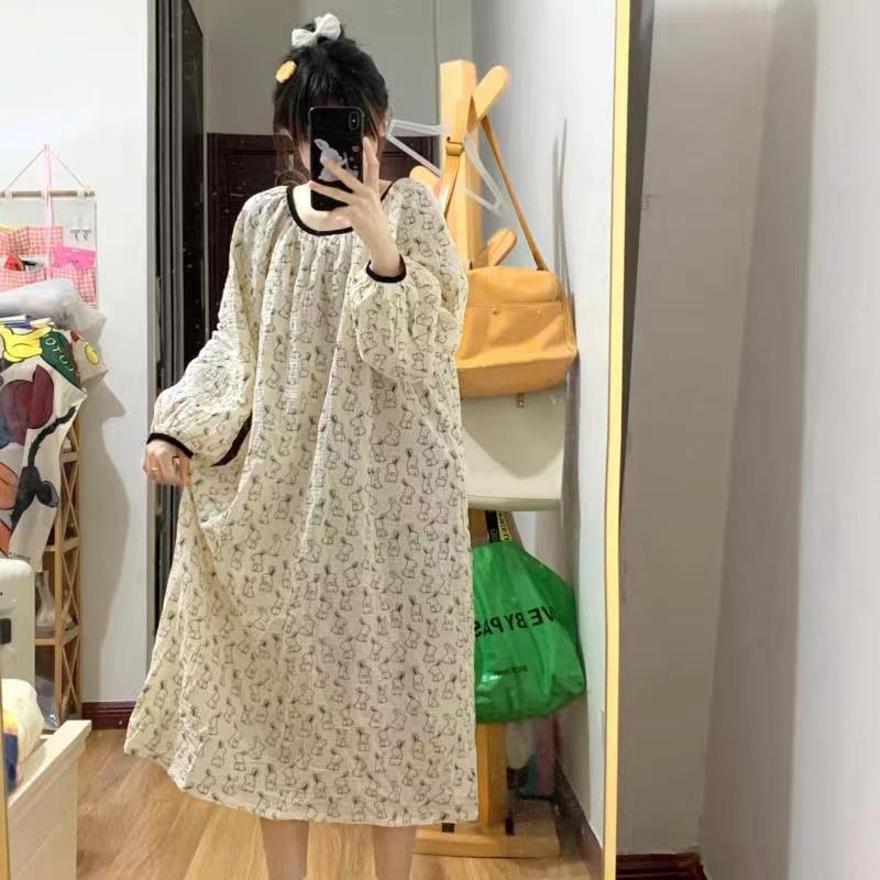 

Женское милое платье-пижама с длинным рукавом для дома и улицы One size fits 80-140 jin