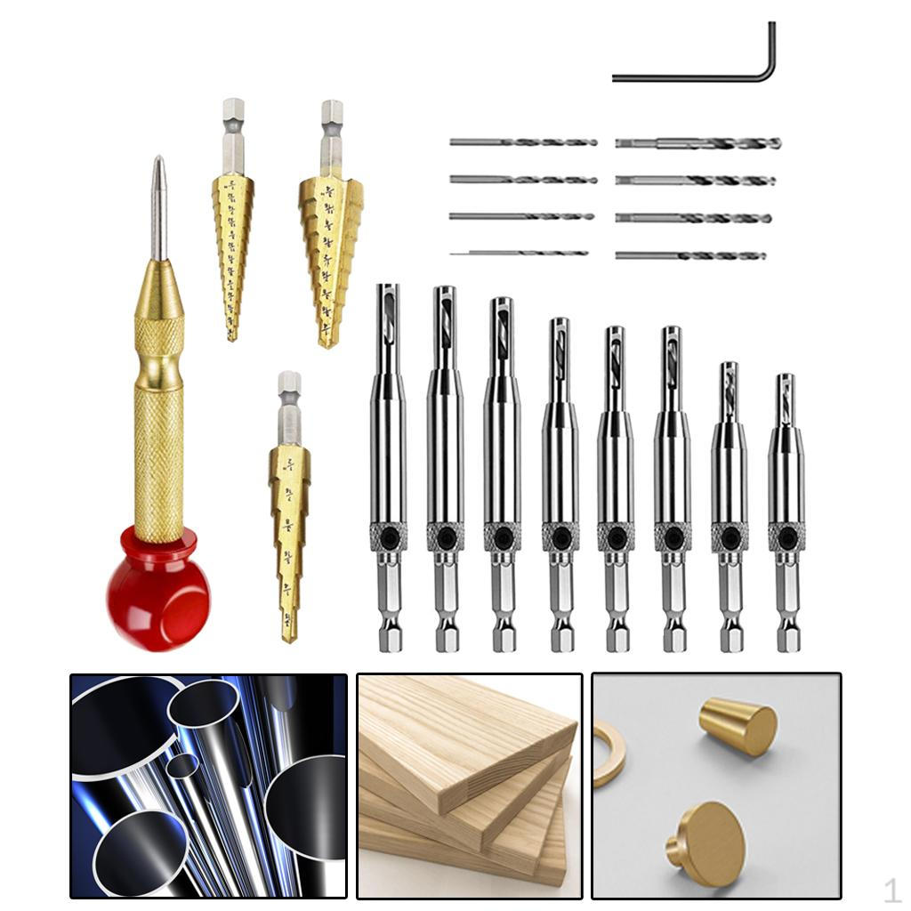 

21 Pieces Hinge Set 118 Degree Step Drill Professional Easy to Operate 50mm Spanner Wrench Hinged