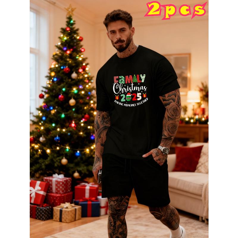 

2 Piece Men s Casual Short Sleeve Set Soft Cotton Blend T-Shirt and Relaxed Fit Short S