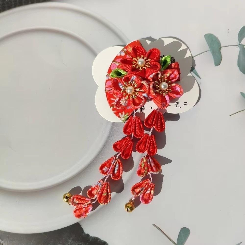 Lovely Tassels Hair Clip Resin Hanfu Fan Hair Clip Japanese Tassel Fan Hairpin Kimono Headwear красный