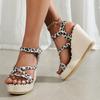 Mode Sommer Damen Riemchensandalen mit Keilabsatz für Schnallenriemen Klobige Absätze Sandalen Sexy Leopardenmuster Dicke Sohle Plateau Sandalen