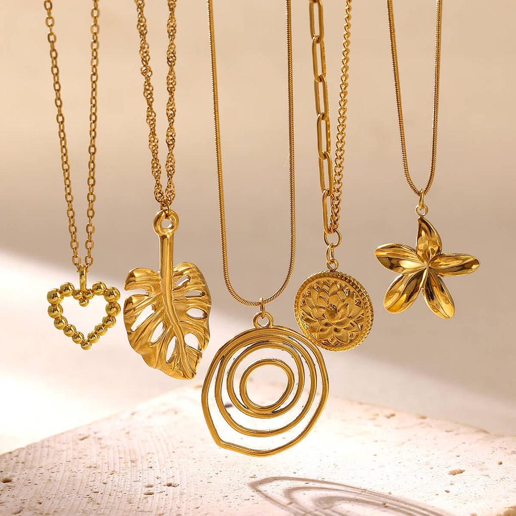 Stainless Steel Elegant Necklace For Women Girl Birthday Gold Color Flower Charm Geometry Hollow Choker Collars Jewelry Her Gift