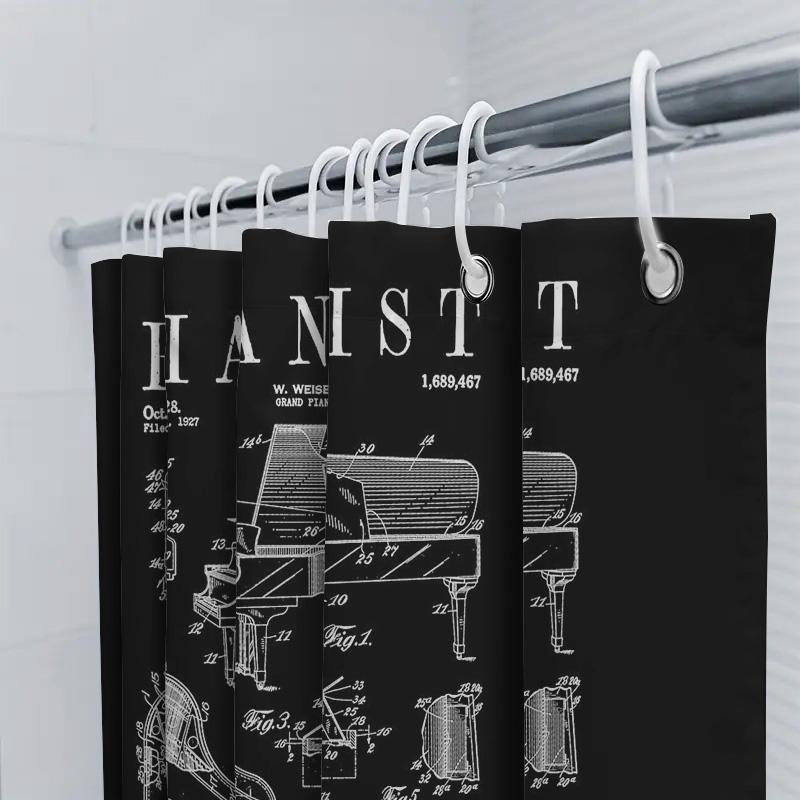 Vintage Piano Diagram Shower Curtain Rustic Music Room Decor Washable Bathroom Curtains Wall Art Home Decor Gift