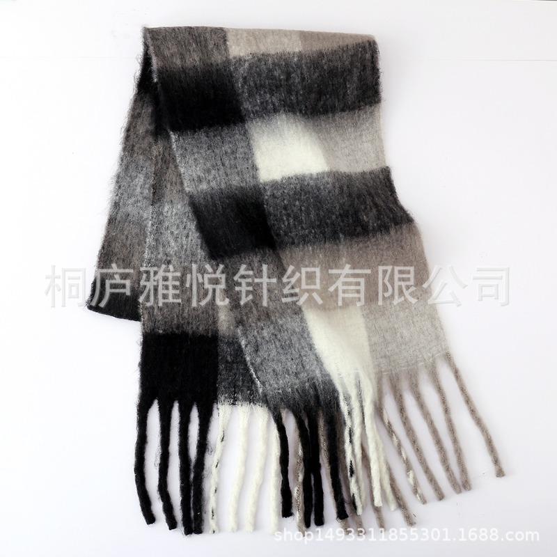 Premium color plaid scarf women's winter warm scarf mohair thickened scarf versatile shawl