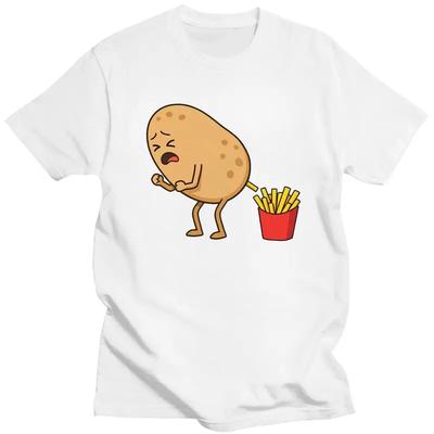 Funny Potato Farting French Fries Graphic Tee Men Casual Cotton Short Sleeve T-Shirt Trip Wear
