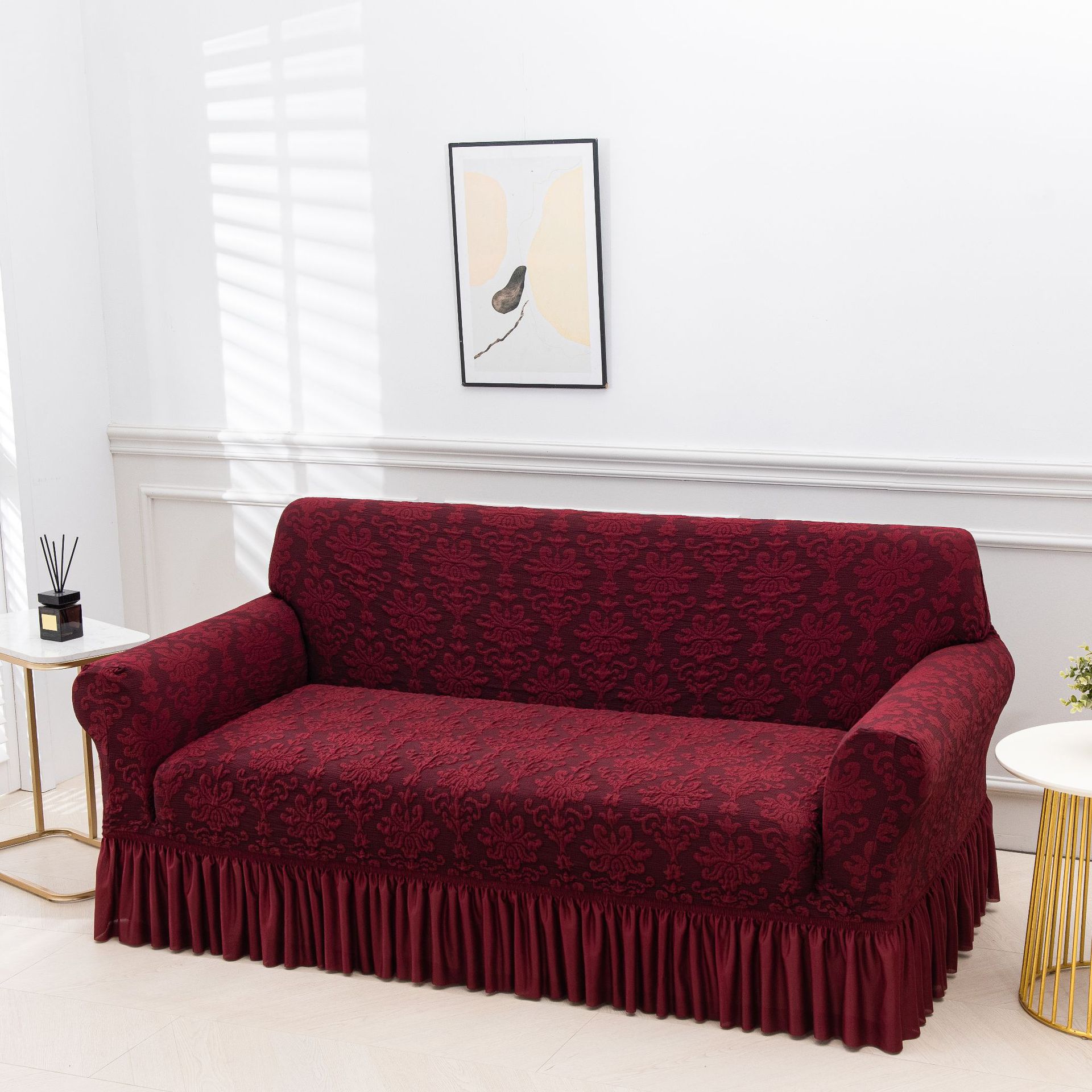 

Черный шелковый рельефный жаккардовый чехол для дивана, эластичный чехол для дивана с юбкой, комбинированный нескользящий эластичный чехол для дивана в гостиной 90-140