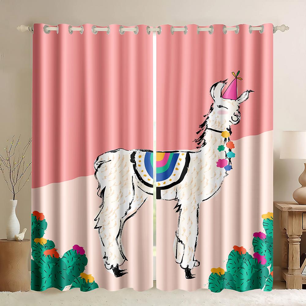 2023 Niedliches Lama Alpaka Süß Lustig Fenster Vorhänge für Wohnzimmer Kinder Schlafzimmer Fensterdekoration Küchenvorhänge 2 Stück