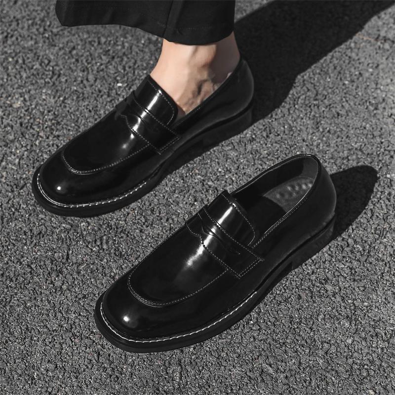 2025 Casual Men Penny Loafers Genuine Leather Slip On Black Casual Business Dress Shoes Mens Wedding Party Office Shoes