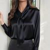 Autumn Solid Color Fashionable Design with Ribbon Long Sleeved Women's Blouses & Shirts