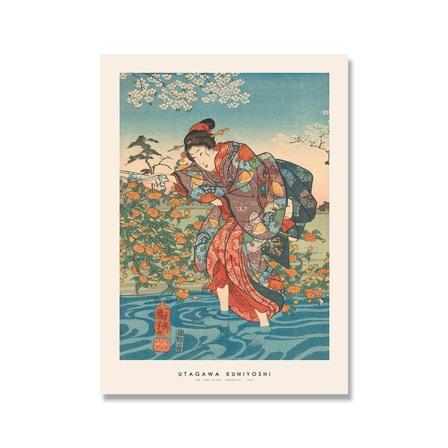 Vintage Japonská mladá žena Výtisky plakátů Retro Krajina Umění Nástěnná malba Obrazy do obývacího pokoje Orientální domácí dekorace