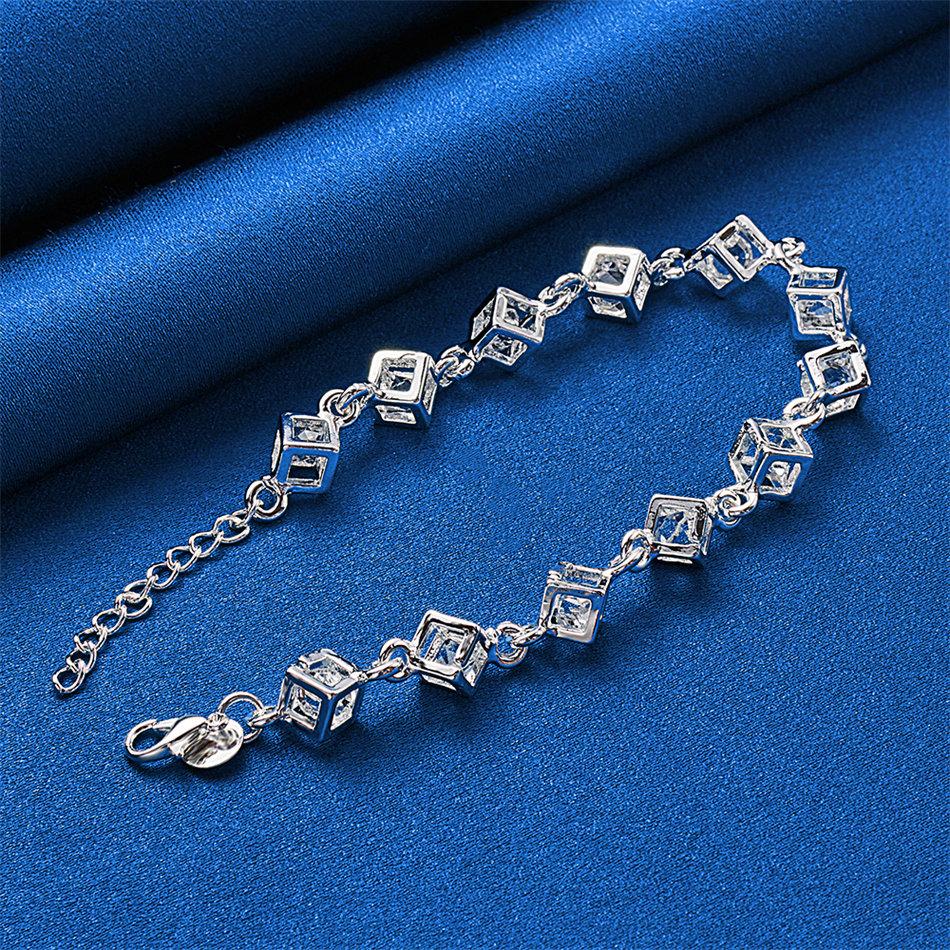 Elegant 925 Sterling Silver 8-inch Exquisite Square Zircon Bracelet for Women's Fashion Parties, Wedding Jewelry Gifts