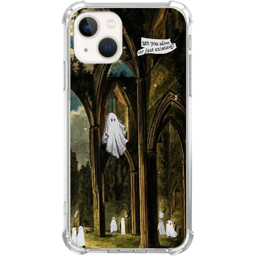Halloween Aesthetic Case Compatible with iPhone 14, Spooky Horror Halloween Phone Case for iPhone 14, Cool TPU Protective Phone Case Cover Spooky Halloween Ghosts