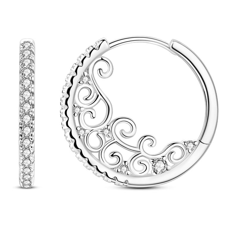 

925 Silver Woman Hoop Earring Fashion Sparkling Zircon Round Ear Stud Earrings Fine Jewelry Lover Anniversary Gift