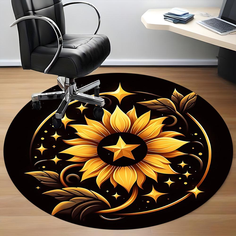 1pc Golden Sunflower Office Round Area Rug, Mat Suitable For Office, Under Office Chairs Bedroom Living Room Home Decor, Room Deco