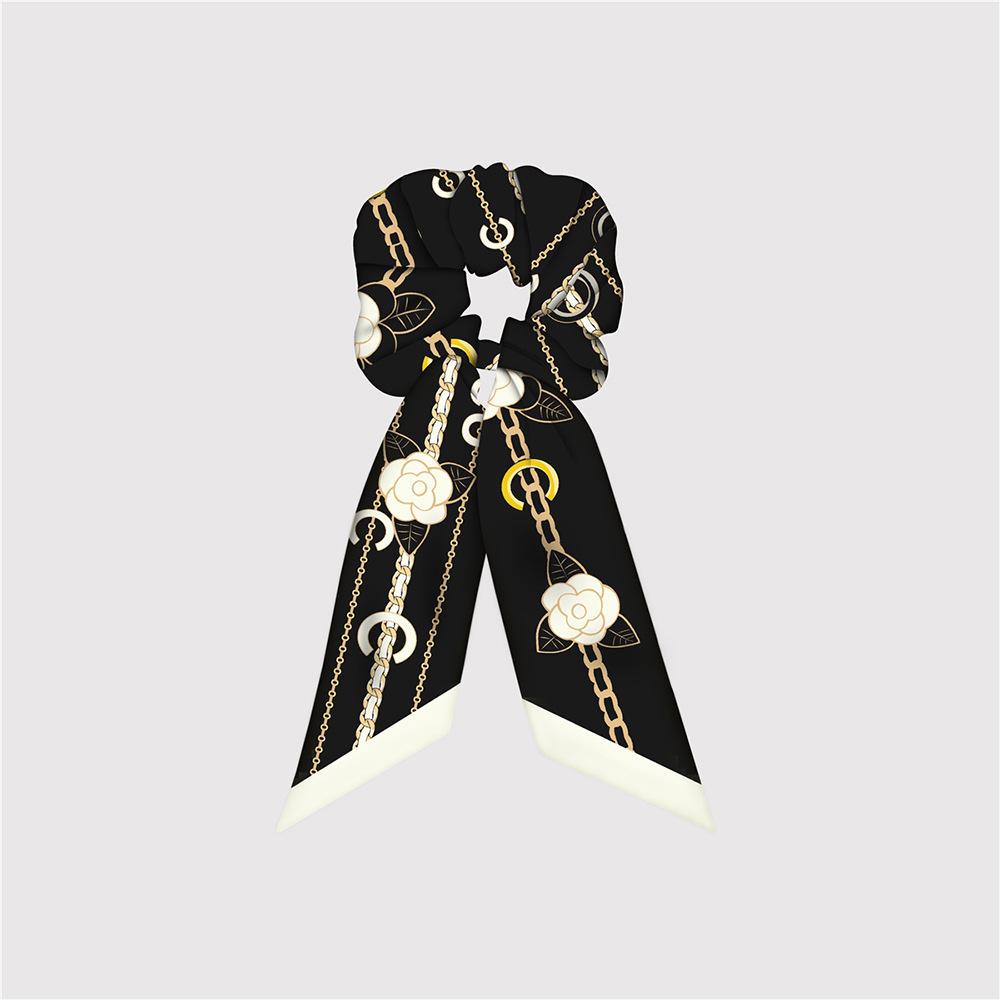 Naturalny Jedwab Duże Gumki do Włosów Gumki Wstążki do Włosów Wzór Łańcucha Elastyczne Gumki do Włosów Kucyk Kobiety Elegancki Szalik Akcesoria do Włosów