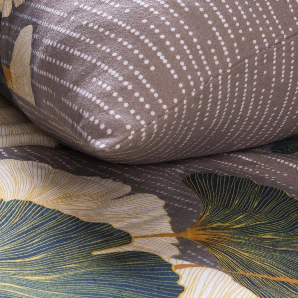 Bedding Set 180x200 COTTON FLANNEL WITH FLUSH, Dark Gray with Leaves