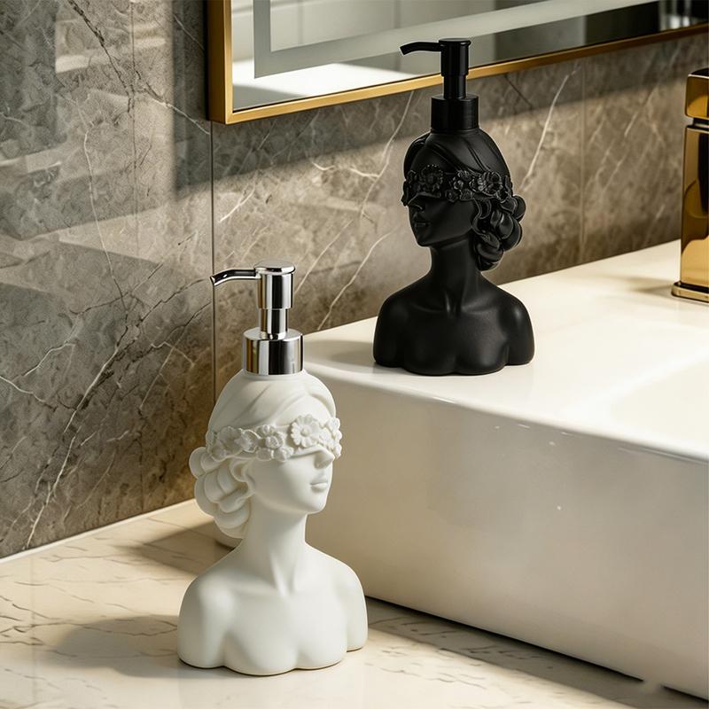 Must-Have Französischer Floraler Augenbinde Dame Büste Harz Seifenspender Pumpe Flasche für Badezimmer Waschbecken Arbeitsplatte Heimdeko Zubehör