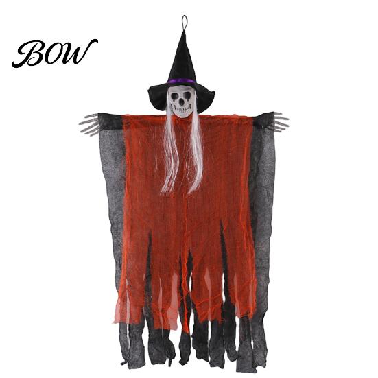 Halloween Corridor Decor 38" Hanging Witch Decoration, Spooky Scary Flying Skeleton Ghost Party Accessory for Outdoor, Indoor Haunted House Porch Yard