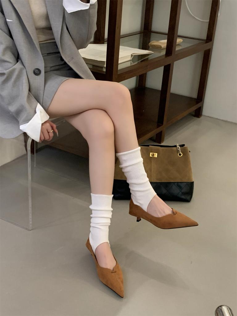 2025 New Pointed Suede Cat Heel High Heels Women's Thin Heel Shallow Mouth Single Shoes Autumn Versatile Professional Work Shoes