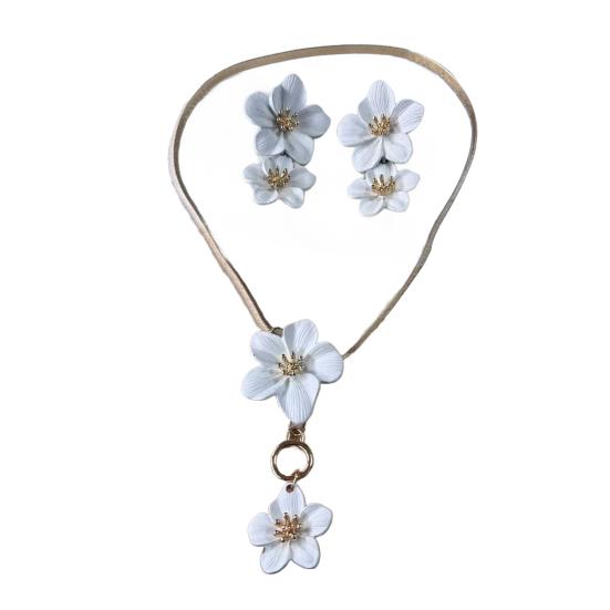 Комплект украшений в виде цветов для женщин, ожерелье с подвеской в виде цветов, серьги-подвески, комплект цветочных аксессуаров для свадебной танцевальной вечеринки белый