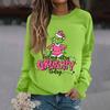 Women's Fashion Casual Long Sleeve Solid Color Christmas Printed Round Neck Top Sweatshirt