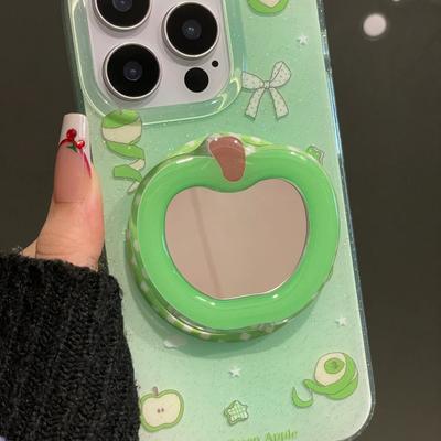 Cute Apple Mirror For Magsafe Magnetic Phone Griptok Grip Tok Stand For iPhone 16 Foldable Wireless Charging Case Holder Ring