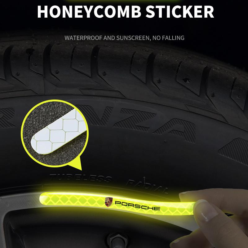 Car Wheel Hub Reflective Stickers Tire Rim Luminous Styling Accessories For Porsche 911 918Spyder 928 944 968 Boxster Cayenne Macan Panamera
