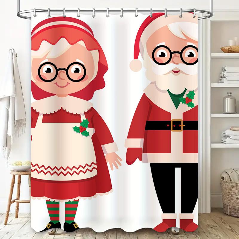Tu Santa Claus Shower Curtain Christmas Holiday Festive Bathroom Decor Waterproof Backdrop Xmas Home Decoration Pattern Art
