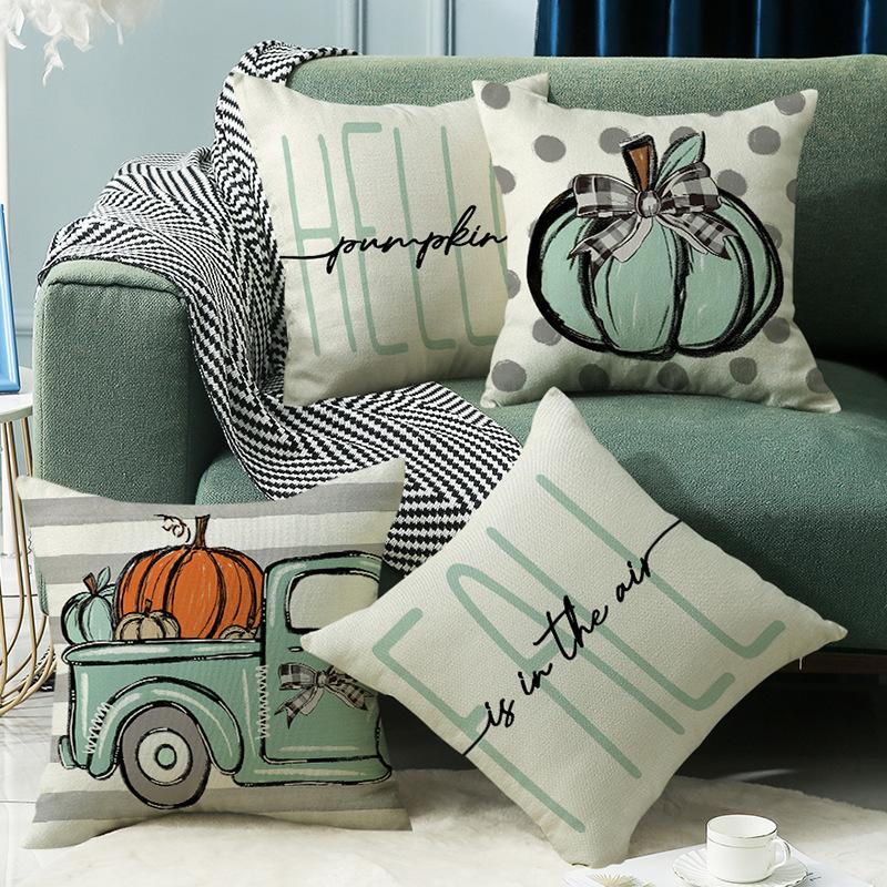 Linen Pumpkin Truck Party Decoration Throw Pillow Cover Autumn Sofa Bedroom Living Room Printed Cushion Pillow