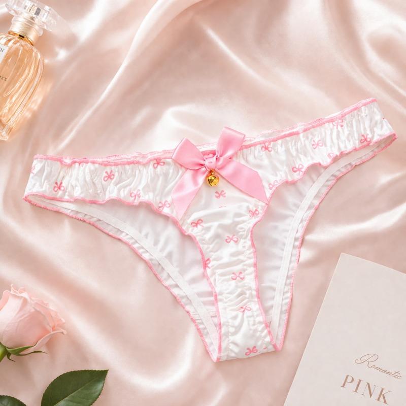 Female Summer Sexy Cute Small Broken Flower Pearl Bow Low Waist Thong Underwear