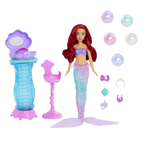 Mattel Disney Princess Ariel Pearl Pop! Sparkling Dresser Dress-Up Doll House Pretend Play Play Set with 1 Doll Ages 3+ Purple JBF86