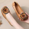 2025 Spring Handmade Genuine Leather Floral Moccasins for Women - Soft Sole, Shallow Mouth, Flat Bottom