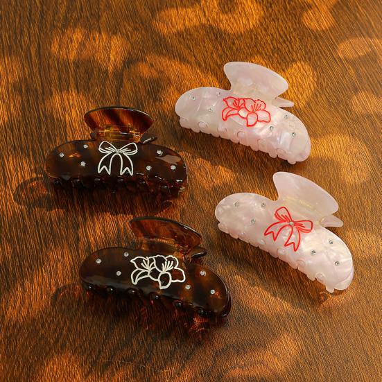 Hair Claw No Slipping Acetate Sheet Strong Grip Medium Size Back Head Hair Clip Rhinestone Inlaid Bowknot Pattern Versatile Hair Accessory