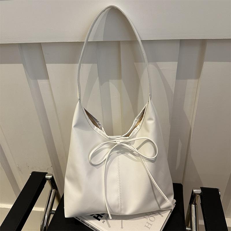 Casual Retro Large Capacity 2025 Bow Solid Color New Simple Purchase Fashion Class Commuter Shoulder Tote Bag