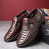 2025 Summer Leather Sandals Hollow Hole Shoes Middle Aged Dad Shoes Men's Large Sandals Men