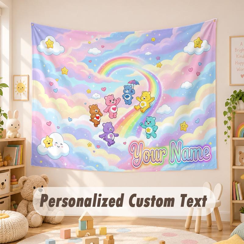 Custom Name Text Tapestry,Care Bears Boho Wall Hanging, Decorative Backdrop Tapestry For Room