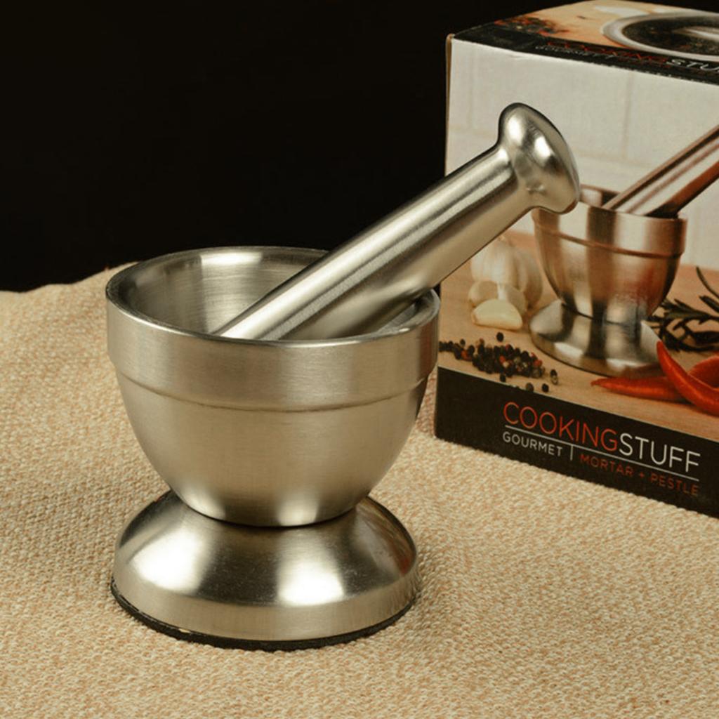 Small Mortar Mills Pestle Set Stainless Steel Sturdy and Durable Pounding Pot Food Grinder Easily Crush Medicine Pills Tablets