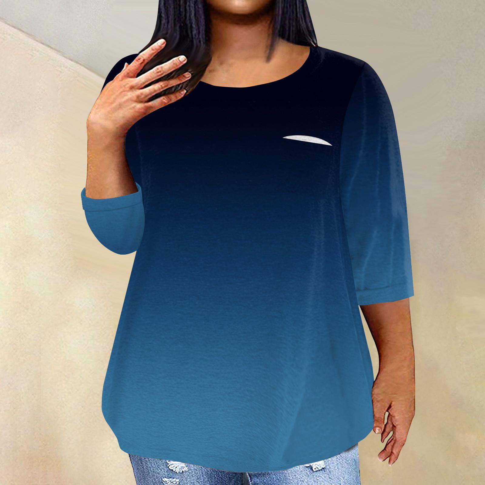 

Женский модный повседневный пуловер с круглым вырезом и рукавом три четверти с принтом, топ с рукавами 4/3 XXL тёмно-синий